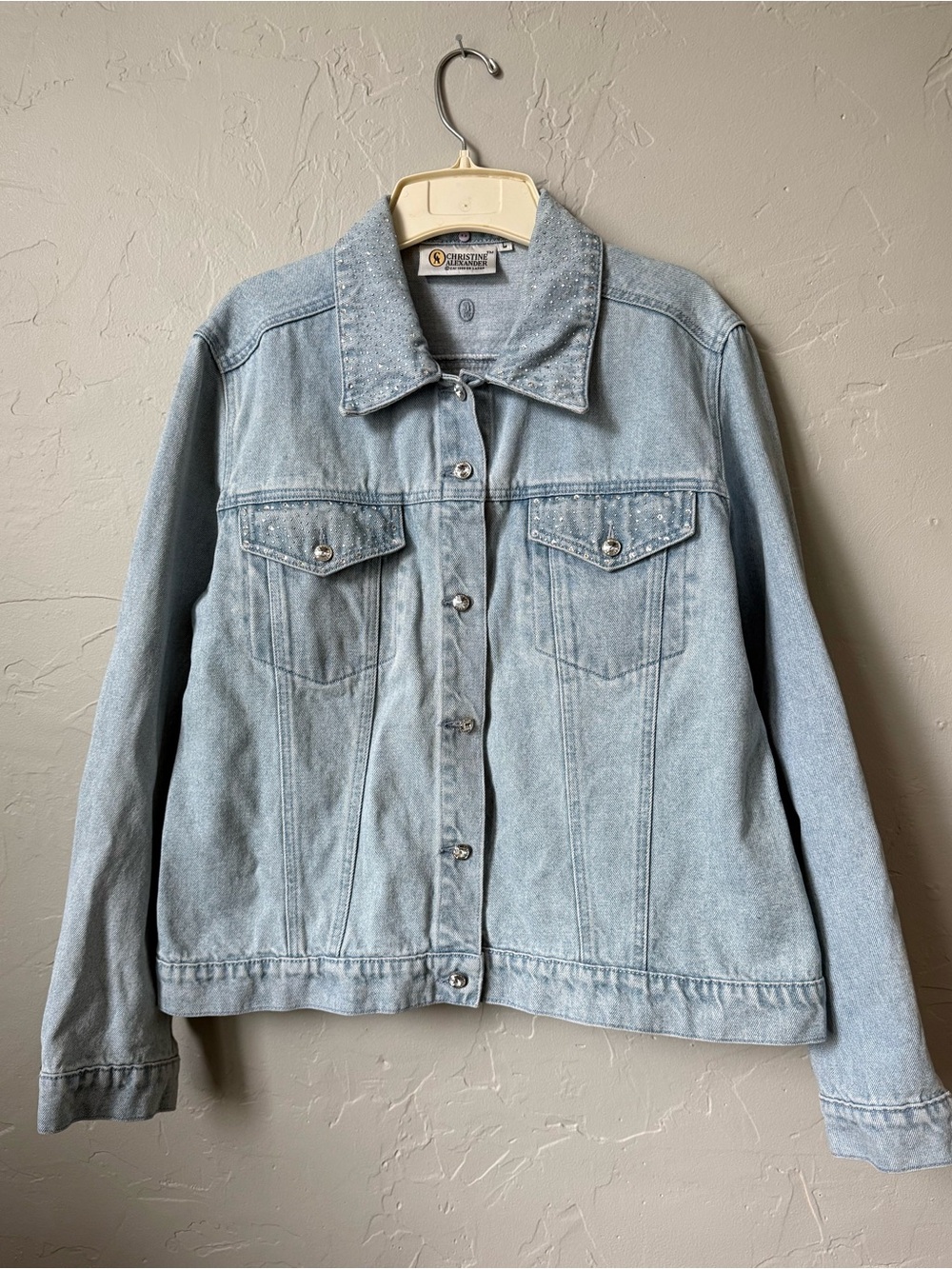 Christine Alexander Swarovski Crystal Embellished Jean Jacket Size Large